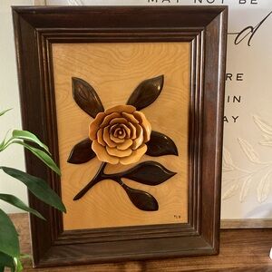 Brown and Tan Floral 3D Wooden Art Wall Decor, Art Deco, Mid Century Modern